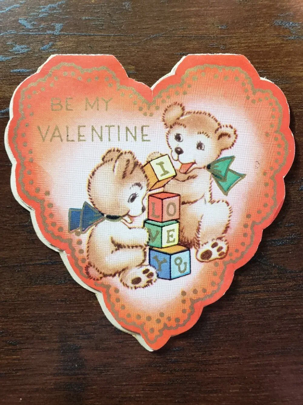 1940's Die Cut HEART SHAPE TWO BEARS 